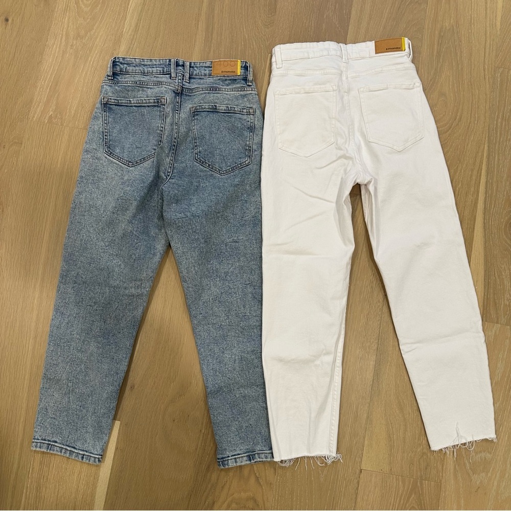 BUNDLE Stradivarius Petite slim mom jean with stretch washed blue white Size 6 - Picture 9 of 11